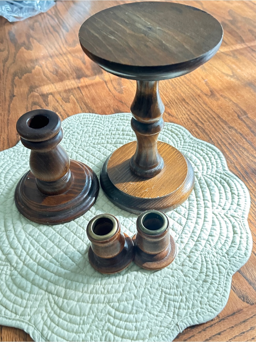 Vintage lot of 4 Wooden Candle Holders pedestal taper